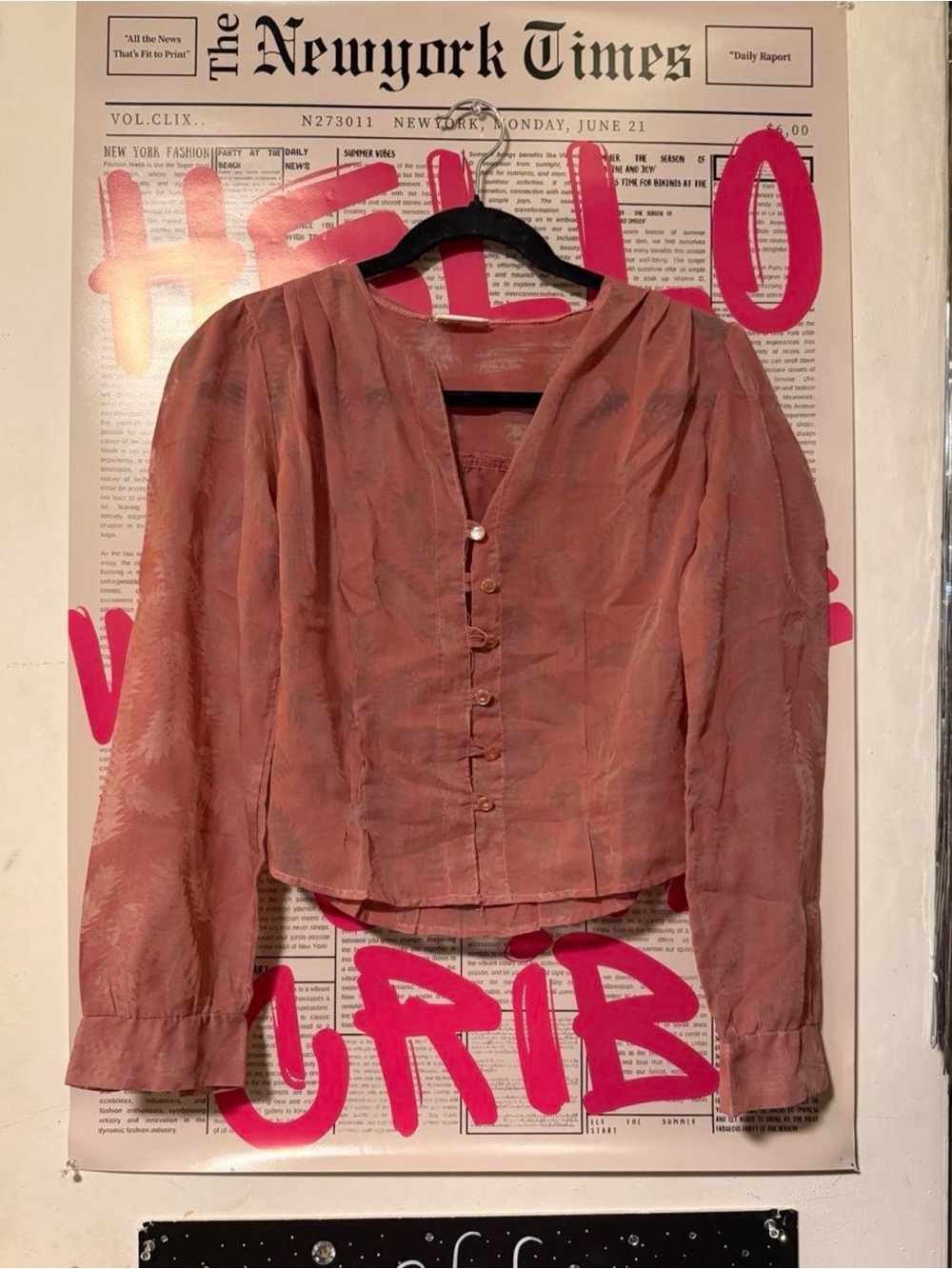 90s At Once Sheer Dusty Pink Long Sleeve Button Down Shirt